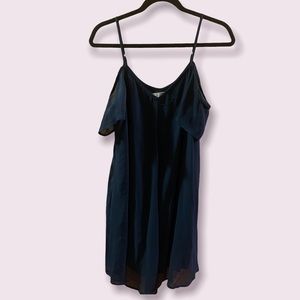 navy sheer cold shoulder dress w./ slip underneath